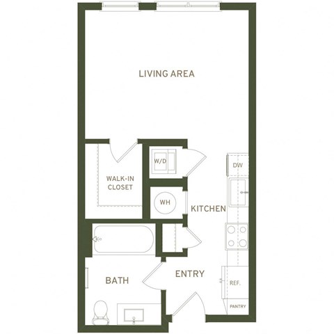 Floor plan for studio, 1 bath, 481 sqft